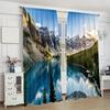 2pcs -Snow-capped Mountains, Forests and Lake Landscapes Print Curtains, Pole Bag Curtains, Home Decoration, Room Decoration