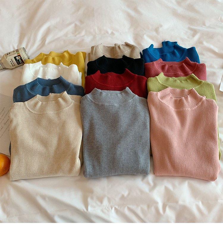 Women's Slim Fit Solid Color Knit Turtleneck Sweater