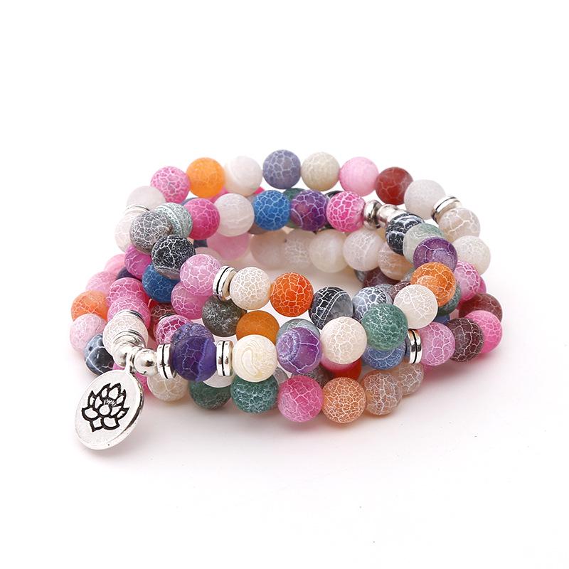 European & American Fashion 108 Bead Natural Weathered Stone Bracelet Necklace with Lotus Pendant