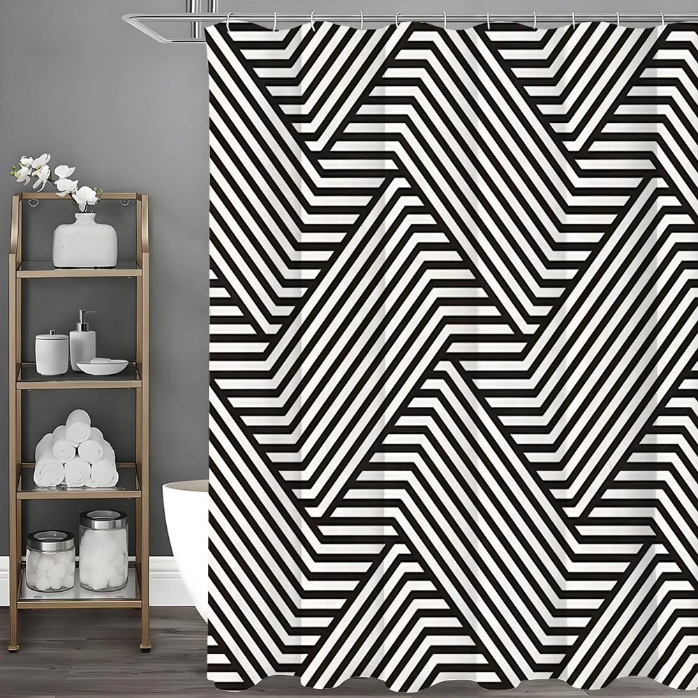 

Современная душевая штора с чередующимися черно-белыми полосами, декоративная душевая штора для ванной комнаты, водонепроницаемая душевая штора с люверсами 200*180cm