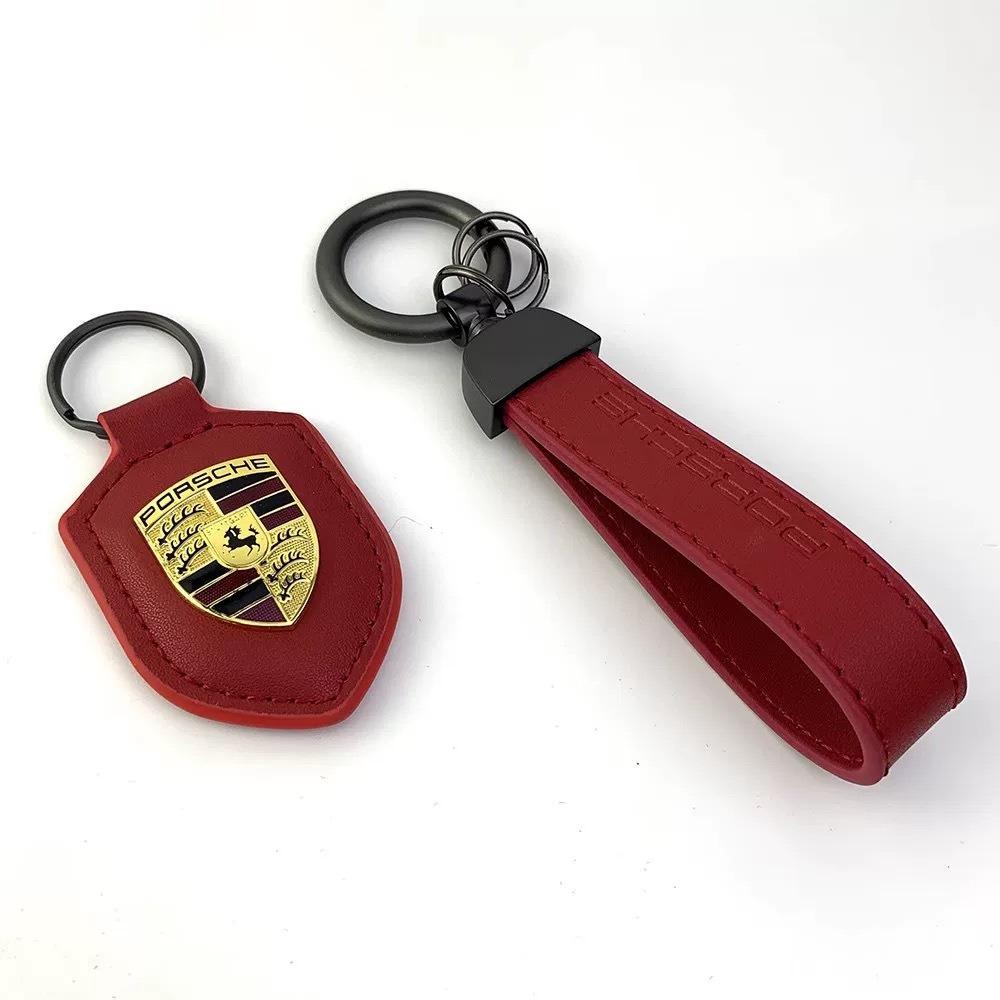 

Fashion Leather For Porsche Cayenne Panamera Macan 911 Taycan Boxster Cayman 918 Pajun Keychain Car Styling Luxury Key Ring
