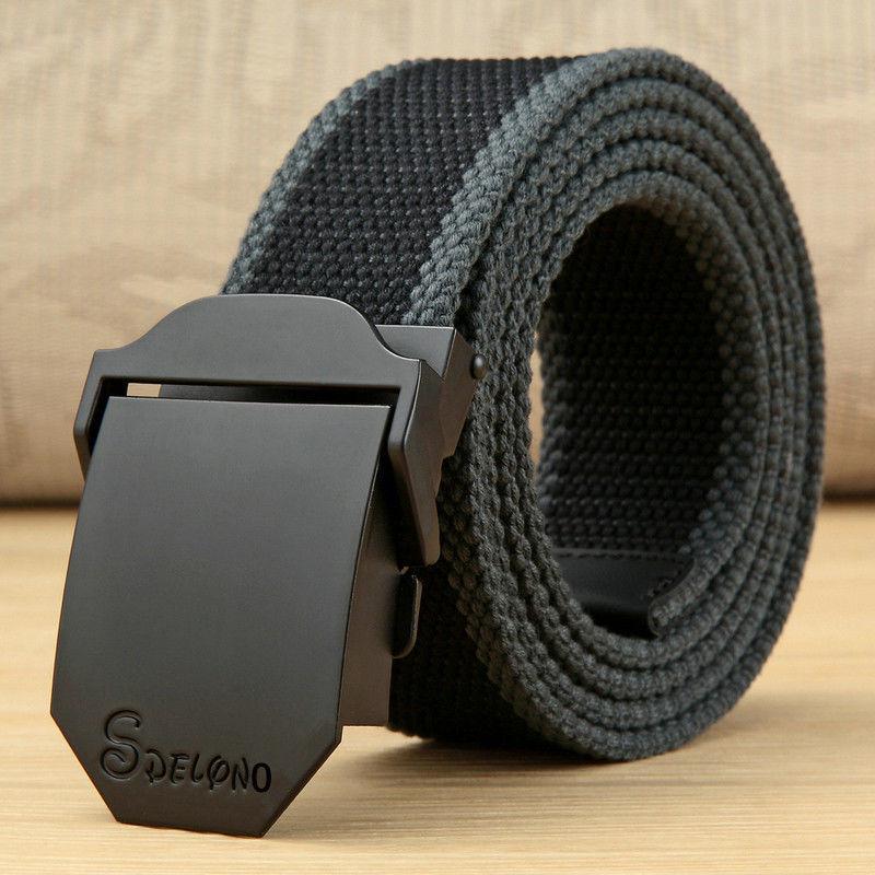 Men's Canvas Belt with Automatic Smooth Buckle - Casual Workwear, Korean Style, for Students & Outdoor Military Training.
