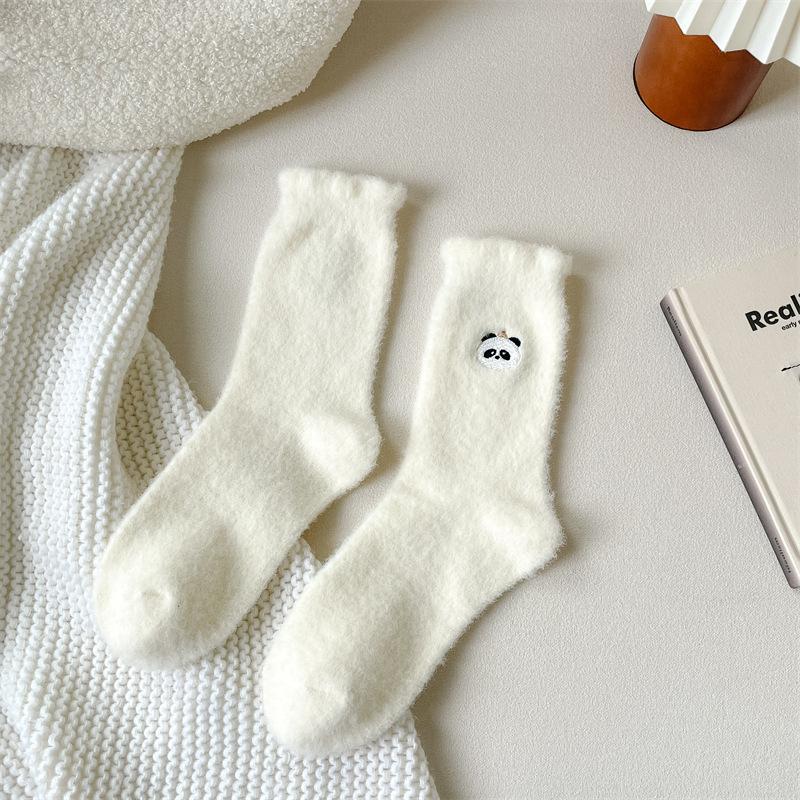 

Cute Cartoon Mink Fleece Socks for Women White Mid-tube Socks Autumn and Winter Thickened Fleece Warm Home Sleep 1 Pairs