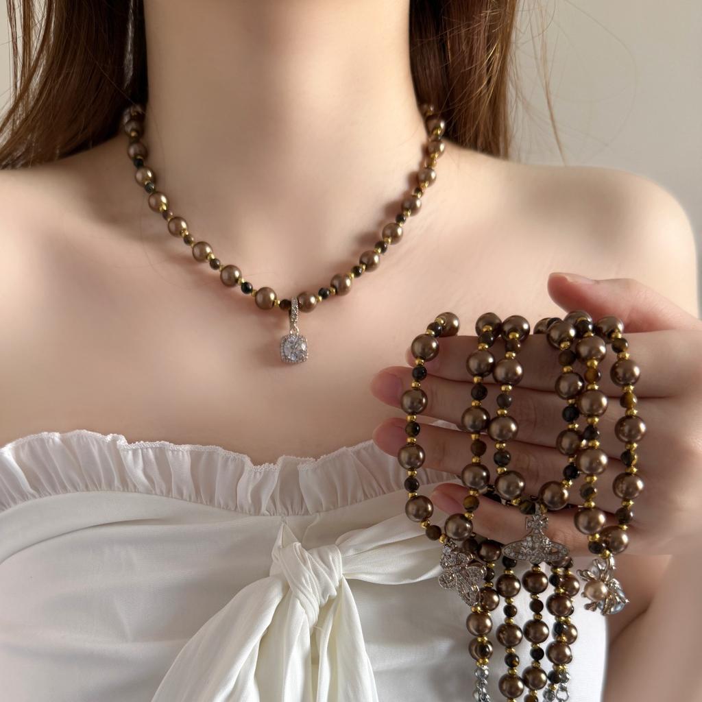 French Vintage Pearl Necklace, Light Luxury Elegant Clavicle Chain for Women