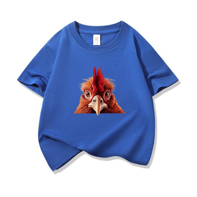 Kids Cotton T Shirt Cute Peeking Chicken Print Crew Neck Short Sleeve Tee Casual Breathable Boys Girls Summer Tops