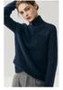 Women's High Neck Half-Zip Cable Knit Cashmere Sweater - Loose Fit, Autumn/Winter Style