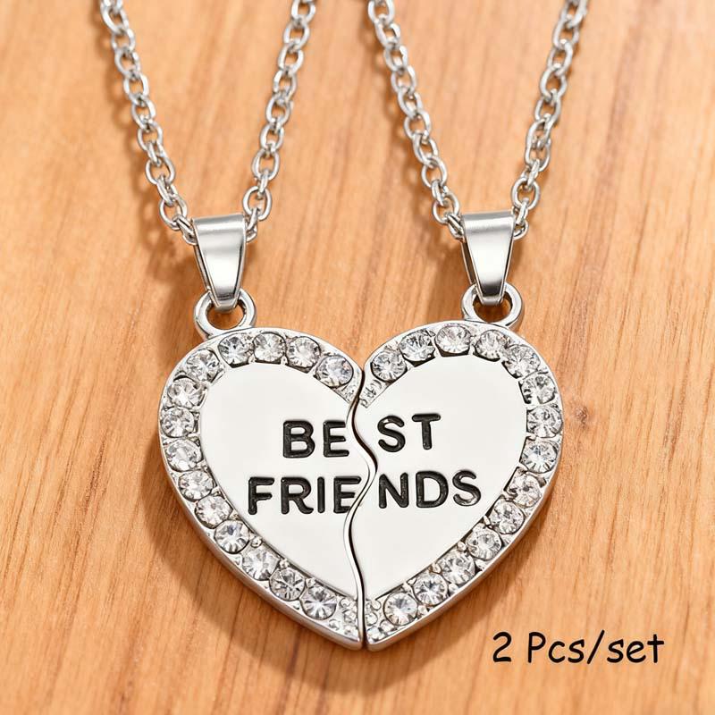 Sun Moon Stars Patchwork BFF Heart Necklace for Best Friends Forever