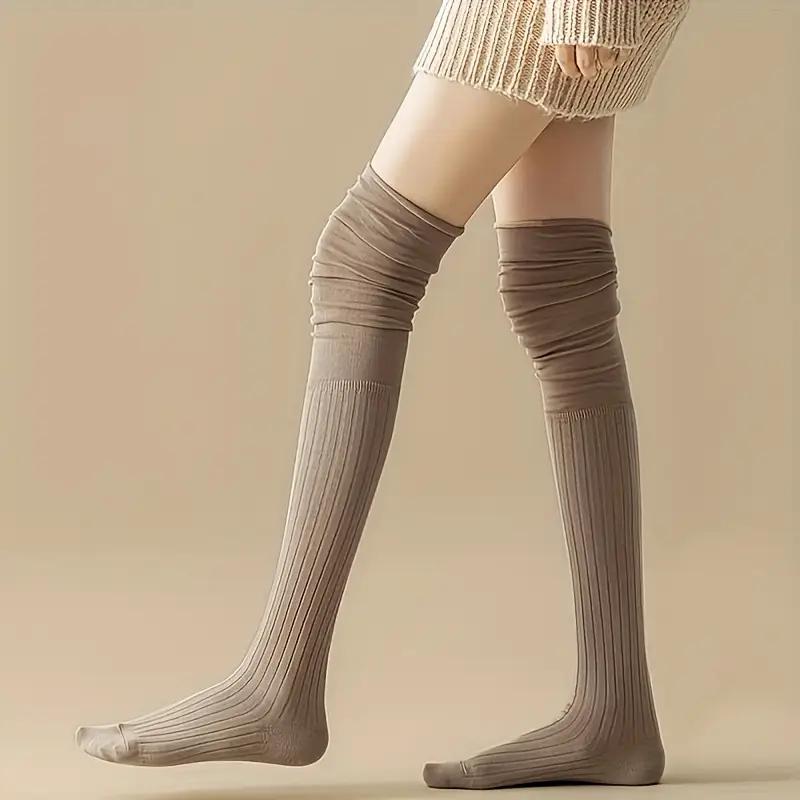 Fashion Women Knee Socks Soft Splicing Stockings High Tube Thermal Autumn Winter Korean Preppy Casual Style Socks