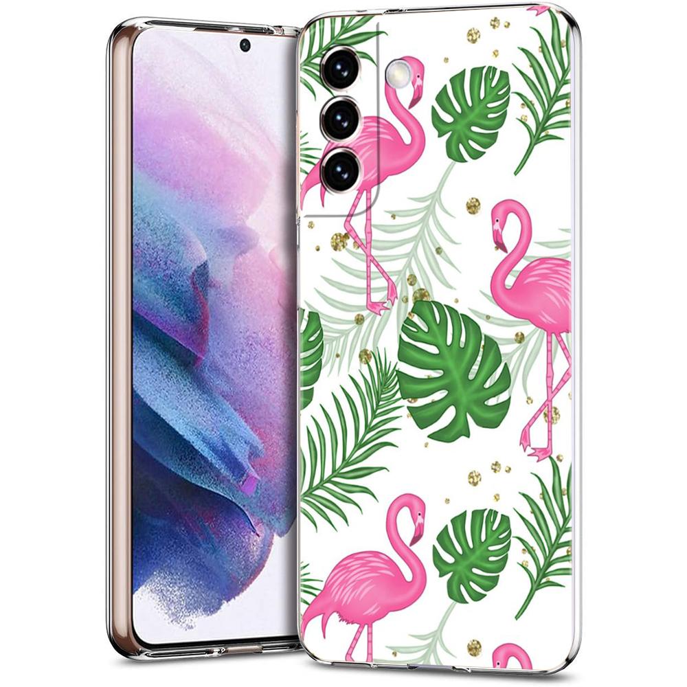 Phone Case For Samsung Galaxy S24 Ultra S23 FE S22 S20 S21 5G S10 S9 Plus S10E S8 Soft Clear Lovely Pink Flamingos Leaf Cover