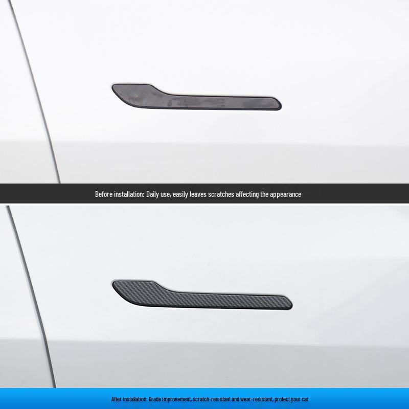 Naklejki ochronne na klamki i zamki drzwi Tesla Model Y/3 z włókna węglowego – odporne na zarysowania, czarne