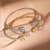 Luxury Geometry Gold Color Cuff Bangles For Women Fashion Cubic Zirconia Bracelets INS Party Everyday Jewlery.