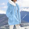 Women's Fashion Fuzzy Color Zippered Pocket Hooded Long Sleeve Loose Warm Jacket