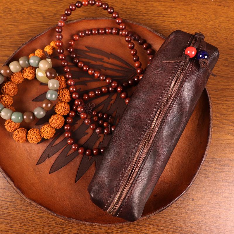 

2024 Ретро Тримач для олівців та окулярів з натуральної шкіри - Велика місткість із застібкою-блискавкою коричневий/кавовий