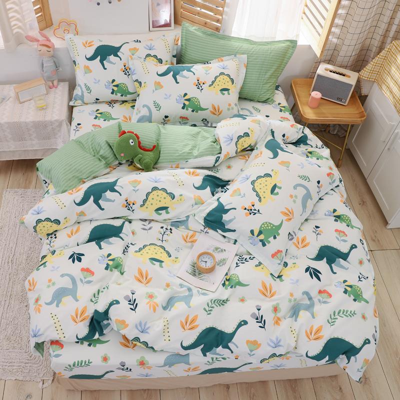 100% Cotton Dinosaur Duvet Cover Cute Cartoon Dinosaur Bedding Set Queen for Boys Girls Bedroom Decor Reversible Comforter Cover