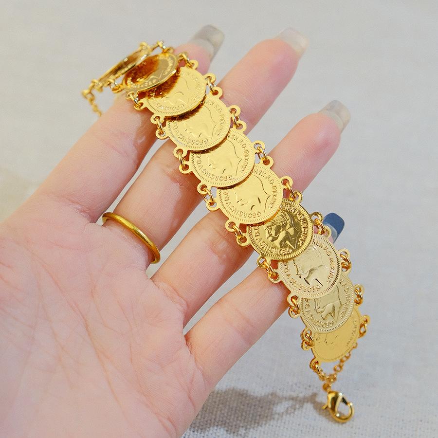 Luxury 3cm Middle Eastern Gold-Plated Copper Coin Bracelet - Bridal, Wedding, Birthday Jewelry Gift