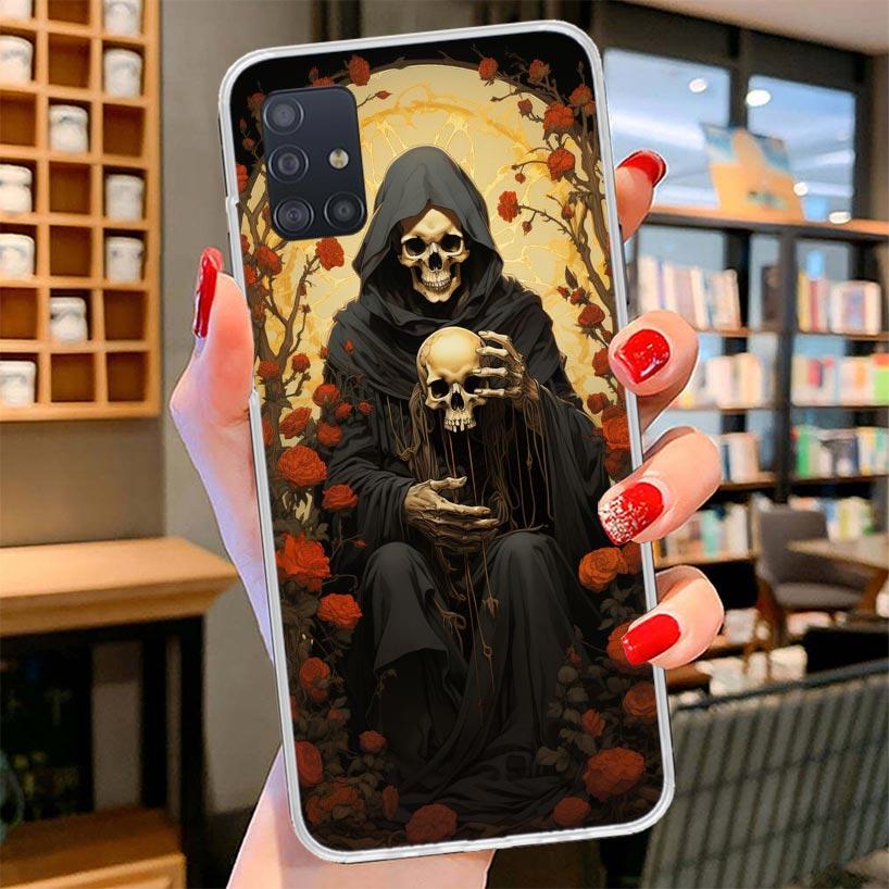 

Reaper Skull Skeleton Gun Cover Phone Case For Samsung Galaxy A12 A22 A32 A52 A72 A02S Phone Case Note 20 Ultra 10 S10 Plus A51 Samsung Note 10