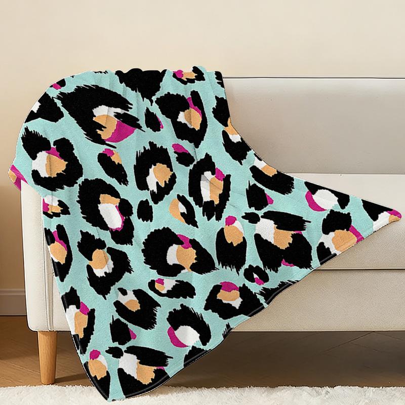 Cozy Leopard Print Flannel Fleece Blanket Warm, Lightweight, Soft & Skin-friendly, Ideal for Home Couch Naps, Christmas & Halloween Decor