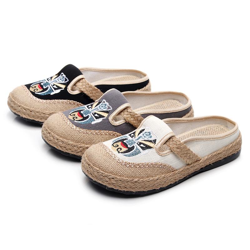 Stoffschuhe bestickte Hausschuhe Taschenkopf Leinen Einzelschuhe bestickte Mundmaske Damenschuhe bequem rutschfest weiche Sohle