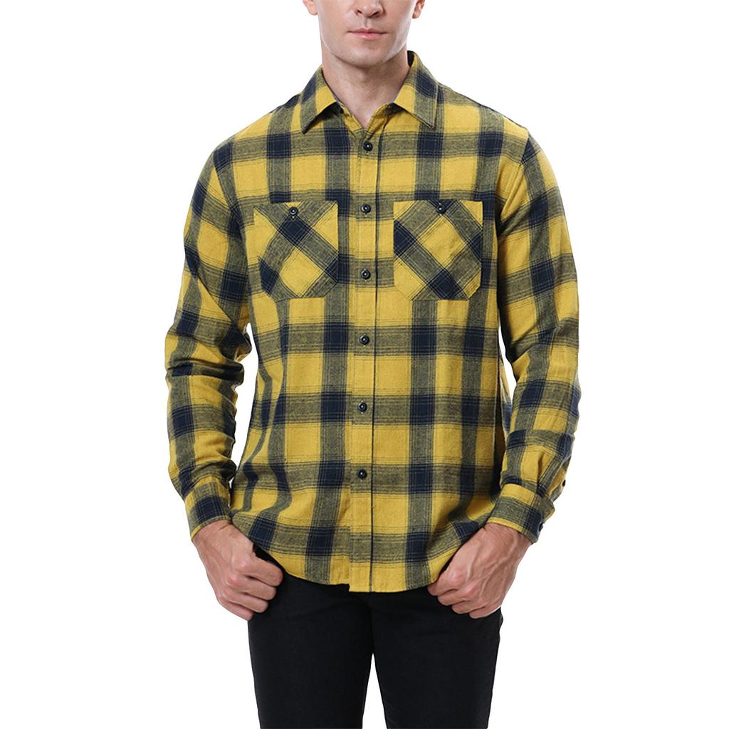 Men's Casual Fashion Plaid Long Sleeve Shirt Men's Pocket Button Shirt
