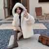 Lamb Wool Coat Women's Winter Thickened Hooded New Imitation Rabbit Fur Plush Light Padded Fur