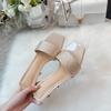 2025 Summer New Poplar Forest Rhinestone Square Head High Heels Sexy Thin Heel with Roman Cool Slippers Women