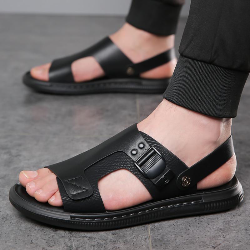 Sandali da Uomo Estivi Sandali in Pelle a Suola Morbida Scarpe da Spiaggia con Suola Spessa Pantofole Antiscivolo Sandali Leggeri Casual da Esterno da Uomo