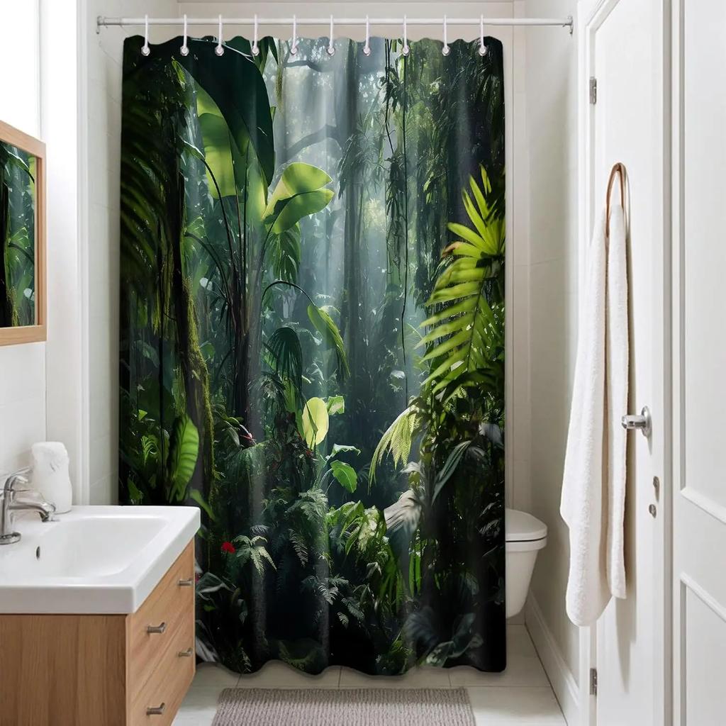 Grüner Dschungel Duschvorhang Wald Regenwald Badezimmer Dekoration Mit Haken Wasserdichtes Gewebe 180X180Cm 90X180Cm
