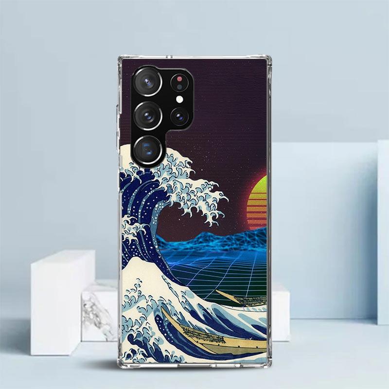 Japanese Style Wave Art Phone Case For Samsung Galaxy S24 S25 Edge S26 Ultra S22 S23 Plus S21 + S20 FE Soft TPU Back Cover Galax