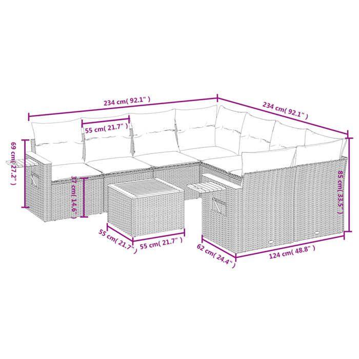 VidaXL Garden Lounge Set with Cushions 9 Pcs, Patio Sofas, Patio Furniture Set, Outdoor Furniture, Black 3259066