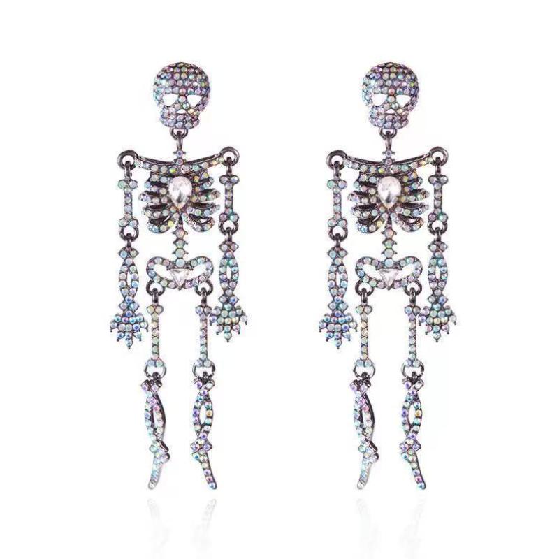 1 Pair Fully Bright Halloween Skull Earrings, Suitable for Daily Wear