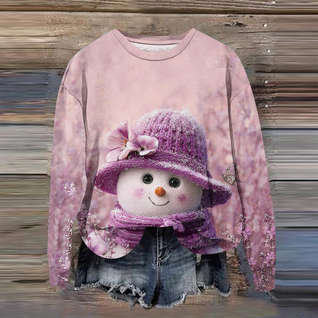 Women's Fashion Printed Long Sleeve Loose Round Neck Sweatshirt Top Fall