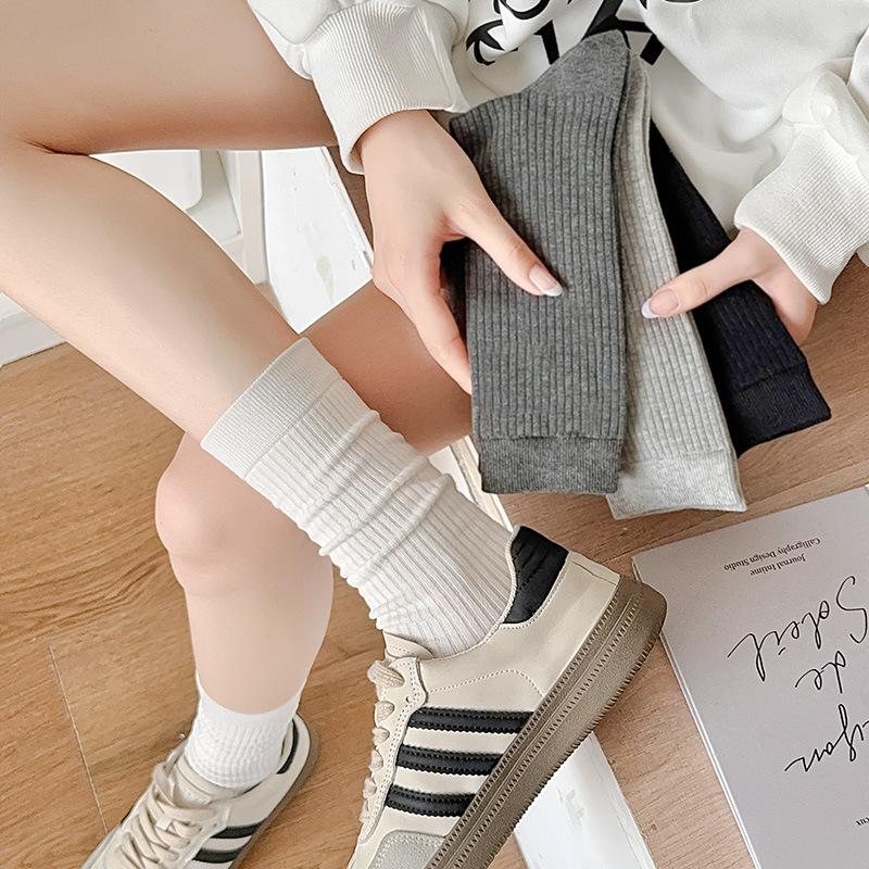 White Pile Socks, Women's Summer Cotton Socks, Thin Mid-calf Socks, Grey Long Socks, Spring and Autumn Matching, German Training Shoes, Socks Trend