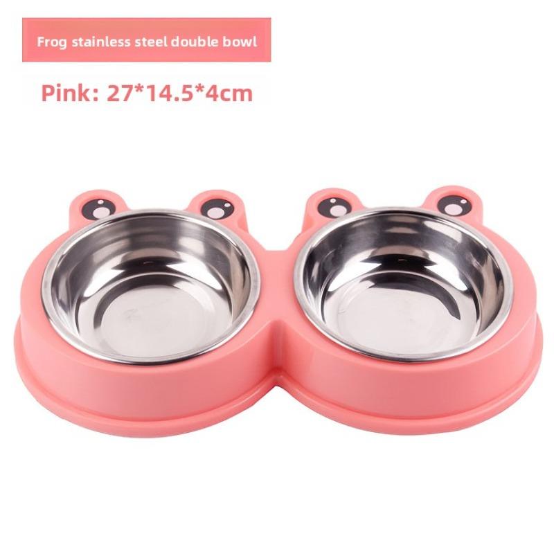 Pet Bowls, Plastic Cartoon Frogs, Double Bowls, Pet Stainless Steel Bowls, Pet Feeders, Cat Bowls, Dog Basins, Pet Supplies