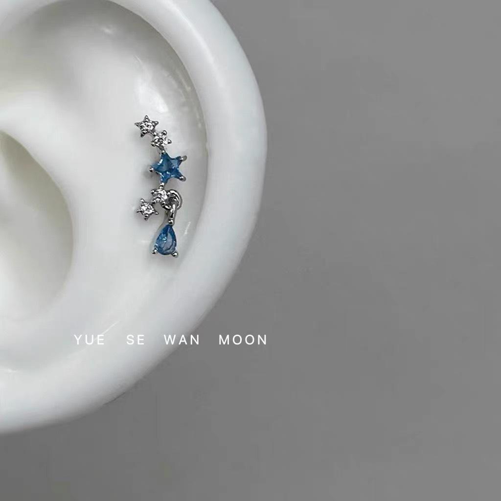 Эфирная сережка-гвоздик из титановой стали в виде Луны и Звезды для женщин