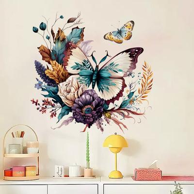 Hand Painted Large Butterfly Flower Window Sticker for Home Decoration and Store Window Display