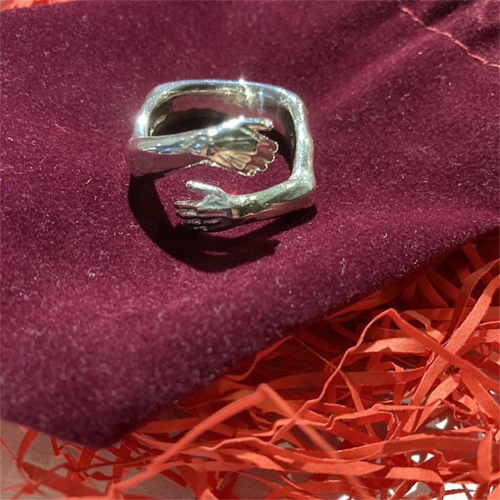 Vintage Umarmungsringe für Frauen Silberfarbe Romantische Ewige Liebe Umarmung Öffnung Finger Eheringe Valentinstag Fingerring Geschenk