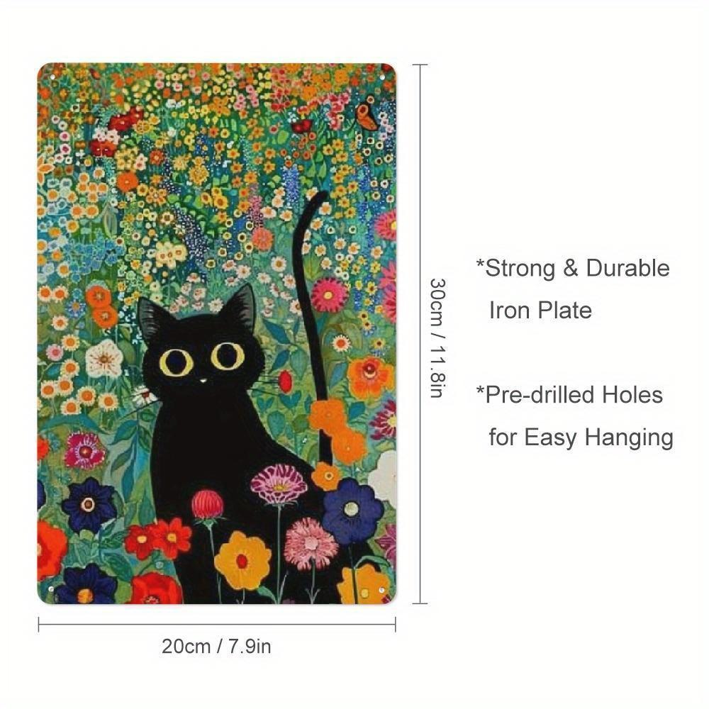 

Spring Cat Metal Sign with Colorful Floral Cottage Holiday Outdoor Decor Perfect for Home Garden Man Cave Garage 20x30cm（7.8x11.8inch）