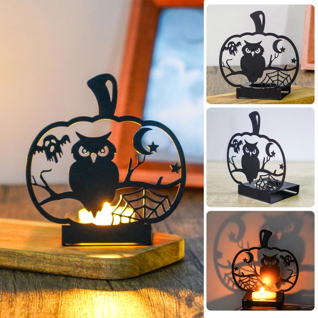 Halloween Metal Tealight Holders Hollowed Ghostly Bat Cats Iron Candle Stand Candlestick for Home Centerpieces Decors