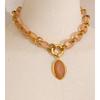Yhpup Harz Acryl Handgefertigte Kette Ovaler Anhänger Mode Statement Halskette 18K Gold PVD Beschichtet Trendiger Wasserdichter Schmuck Geschenk