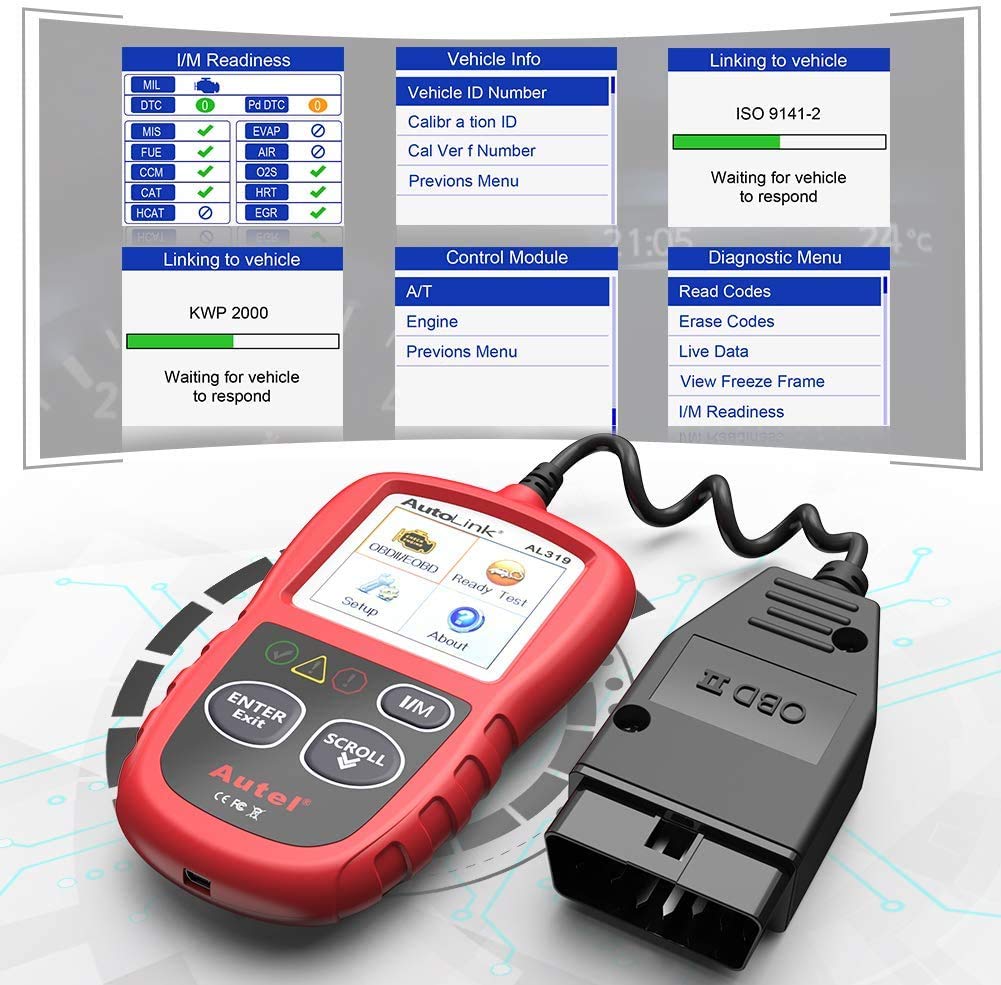 Autel AL319 סורק אבחון מיני OBD2 לאבחון קודי OBD2 עם מסך LCD Dinesh תואם למערכות OBDII לרכבים מיובאים