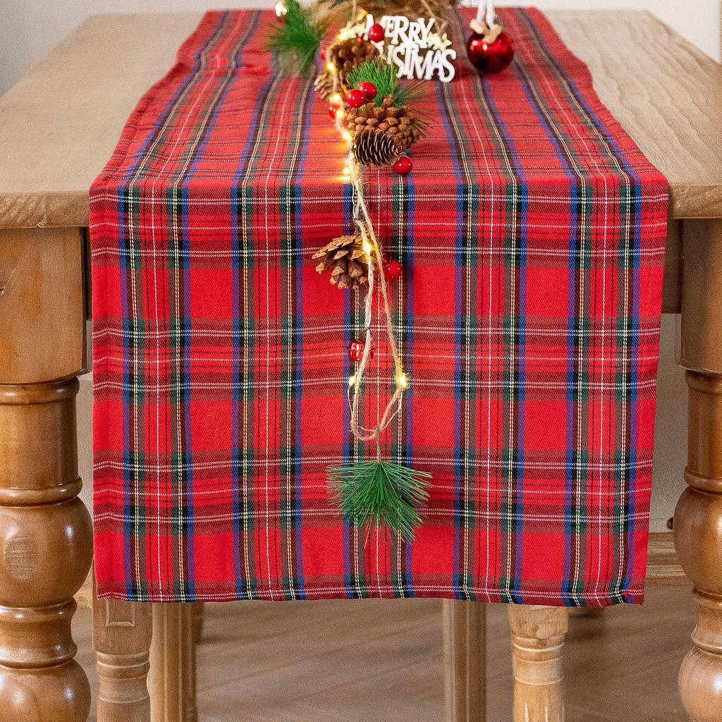 Christmas Table Runner,Red Black Grid Christmas Home Decoration For Festival Gifts Table Cover Runner