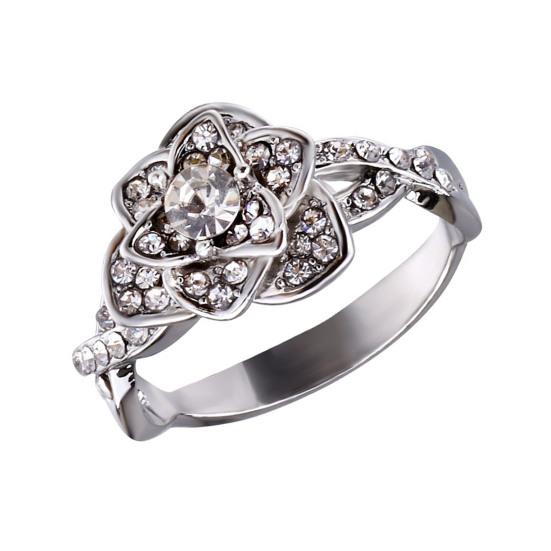 Women Rose Ring Cubic Zirconia Rose Ring Hypoallergenic Alloy Sparkling Flower Ring Jewelry