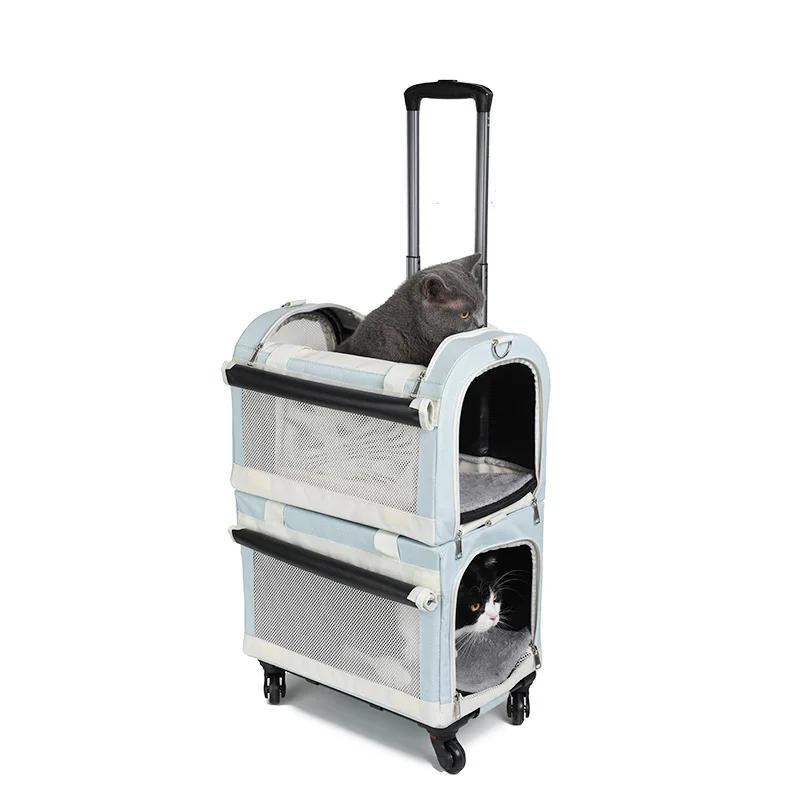 

2 Layers Foldable Cat Carrier Bags Travel Transport Suitcase Cat Outdoor Handbag Large Capacity Carrier Bags Pets Supplies синий