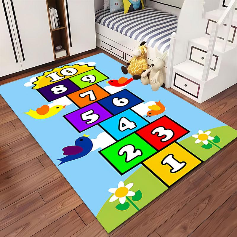 Colorful Hopscotch with Birds suitable as a non-slip mat for the living room or bedroom sofa