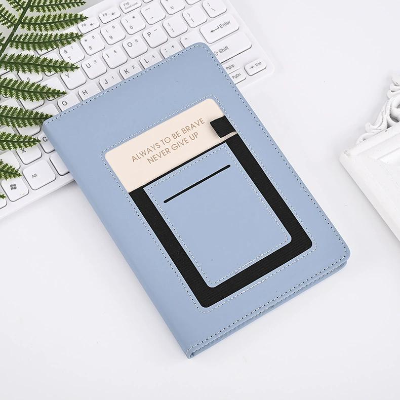A5 Hardcover Thermal PU Gray Notepad Diary Notebook with Front Pocket and Card Socket (Blue,A5&A5)
