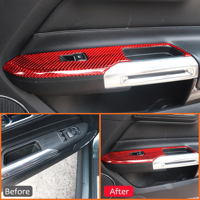 Kolfiber Bil Elhissknappar Panel Interiördekorationsdekal För Ford Mustang 2015- Tillbehör