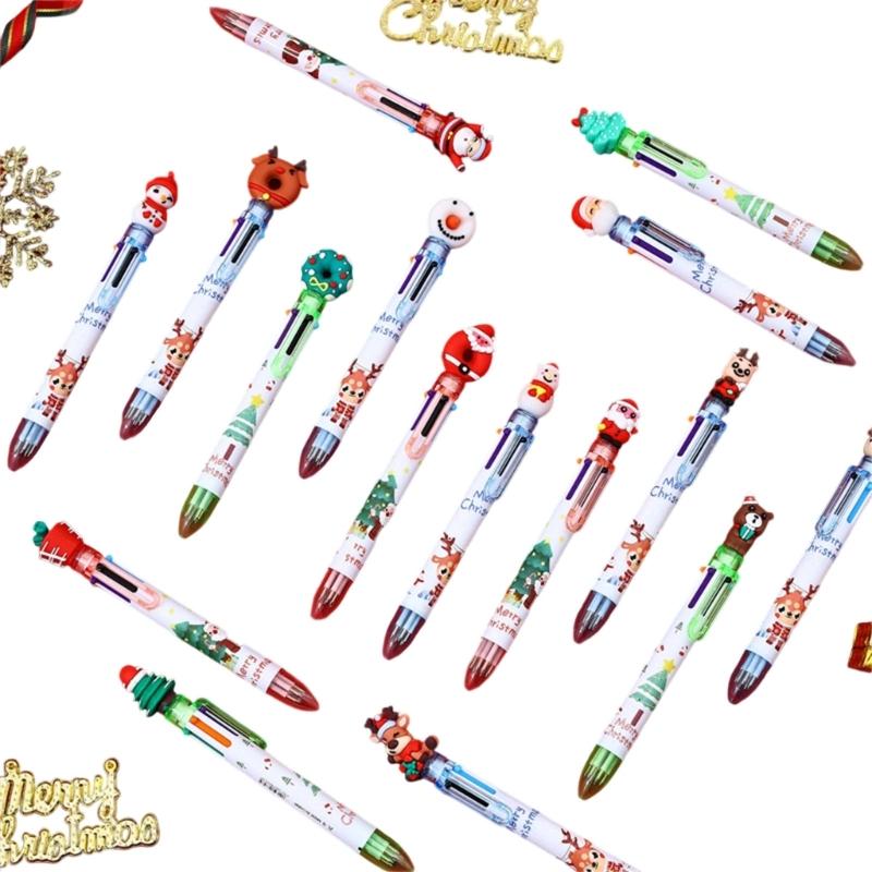 10Pcs Christmas Multicolored Pen 6 Color-in-1 Writing Pens Retractable Colored Ballpoint Pen for Color Coding Journaling