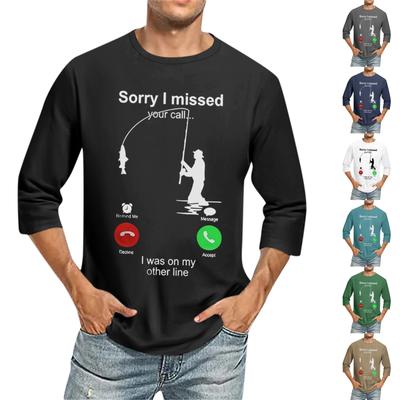 Men'S Round Neck Three-Quarters Sleeve Top Casual Fashion T-Shirt
