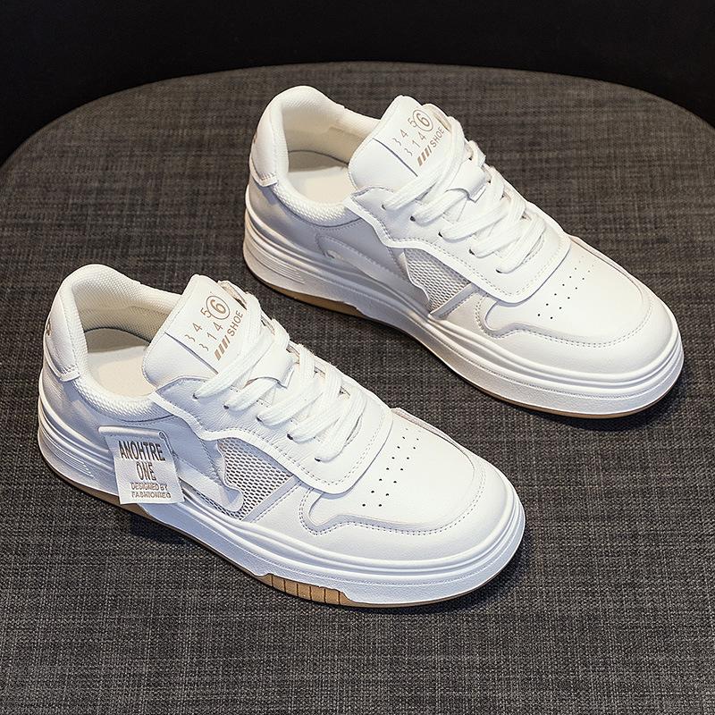 Mesh Weiße Schuhe für Damen Frühling und Sommer Neu Vielseitig Atmungsaktiv Leder Plateau Freizeitsneaker