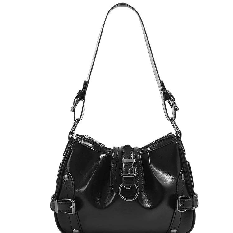 2025 New Autumn Winter Oil Wax Leather Underarm Bag Sweet Cool Spicy Girl Modern Motorcycle Bag Commuter Shoulder Bag for Women